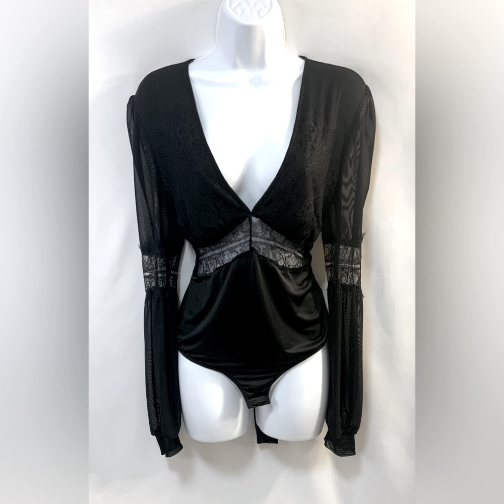 Bebe Women’s Black Mesh/Lace Bodysuit